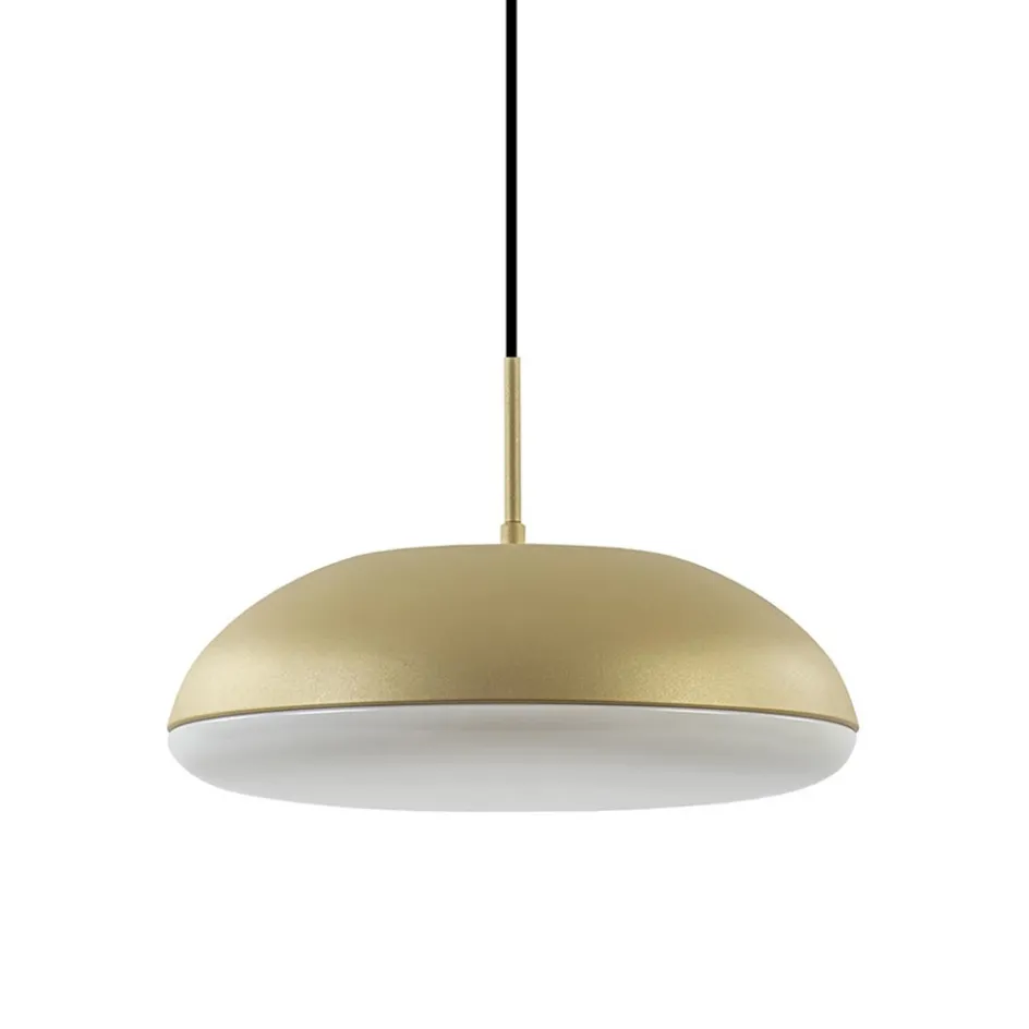 Ronde koepel hanglamp goud met witte kap>Straluma New