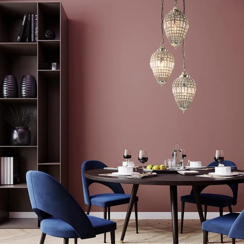 Ronde 3-lichts hanglamp Charlene nikkel/kristal>Straluma New