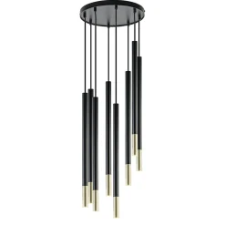 Ronde 8-lichts hanglamp cilinders zwart goud>Straluma Online