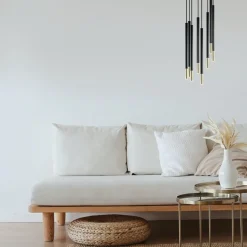 Ronde 8-lichts hanglamp cilinders zwart goud><noscript><img width=