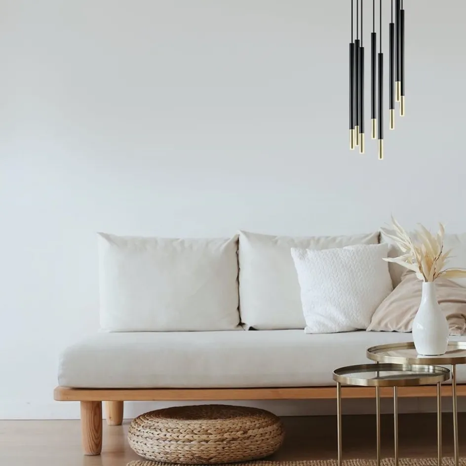 Ronde 8-lichts hanglamp cilinders zwart goud>Straluma Online