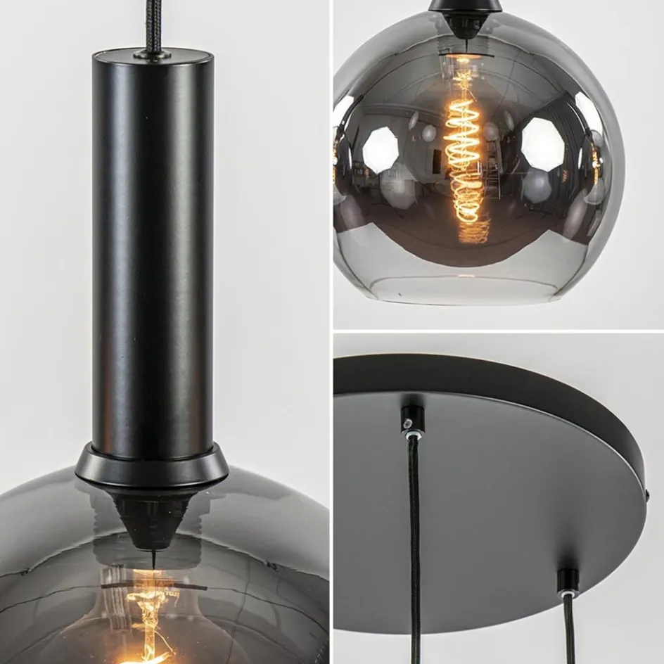 Ronde 3-lichts hanglamp met diverse smoke glazen kappen>Straluma