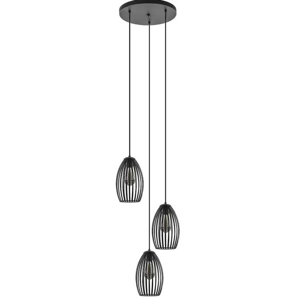 Ronde 3-lichts hanglamp met draadkappen mat zwart>Straluma Clearance