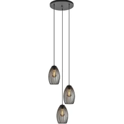 Ronde 3-lichts hanglamp met draadkappen mat zwart>Straluma Clearance