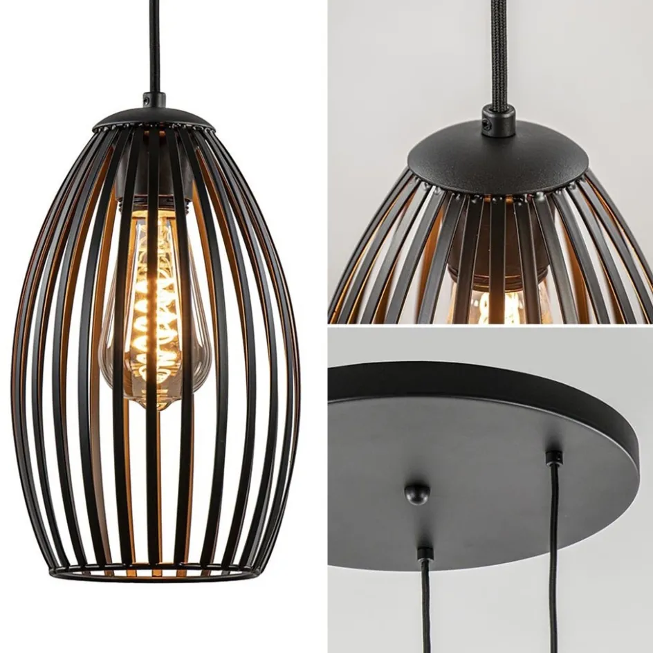 Ronde 3-lichts hanglamp met draadkappen mat zwart>Straluma Clearance