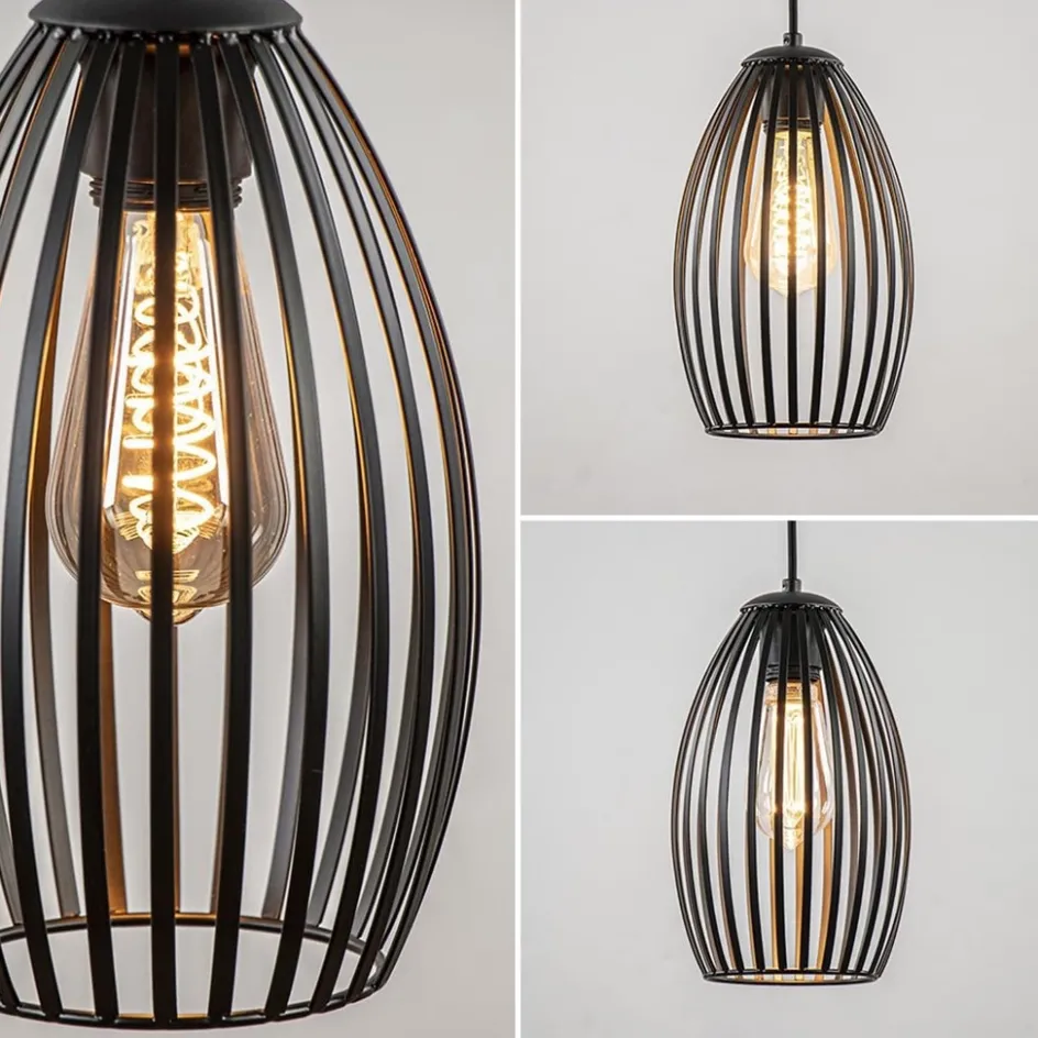 Ronde 3-lichts hanglamp met draadkappen mat zwart>Straluma Clearance