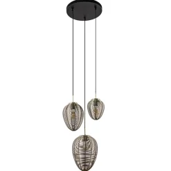 Ronde 3-lichts hanglamp Yaelle antiek brons met zwart>Straluma Clearance