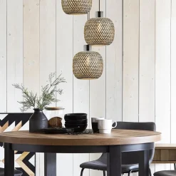 Ronde 3-lichts hanglamp zwart met bamboe kappen><noscript><img width=