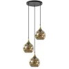 Ronde 3-lichts hanglamp zwart met goud en amber glas>Straluma Sale