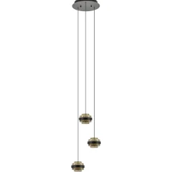 Ronde 3-lichts hanglamp zwart/champagne LED>Straluma