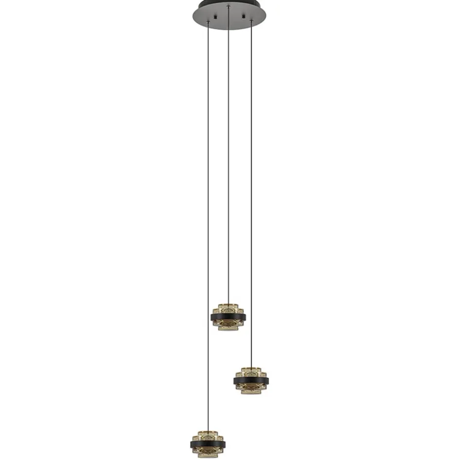 Ronde 3-lichts hanglamp zwart/champagne LED>Straluma