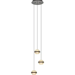 Ronde 3-lichts hanglamp zwart/champagne LED>Straluma