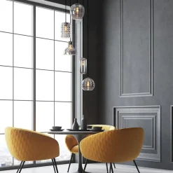 Ronde 5-lichts hanglamp zwart met diverse smoke glazen><noscript><img width=