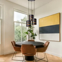 Ronde 3-lichts hanglamp zwart met goud><noscript><img width=