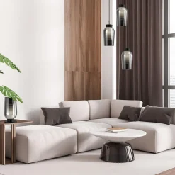 Ronde 3-lichts hanglamp zwart/marmer met smoke glas><noscript><img width=