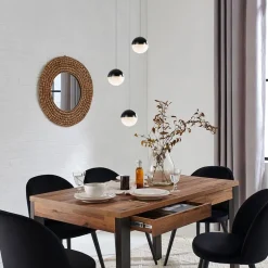 Ronde 3-Lichts LED hanglamp met zwarte bollen dimbaar><noscript><img width=