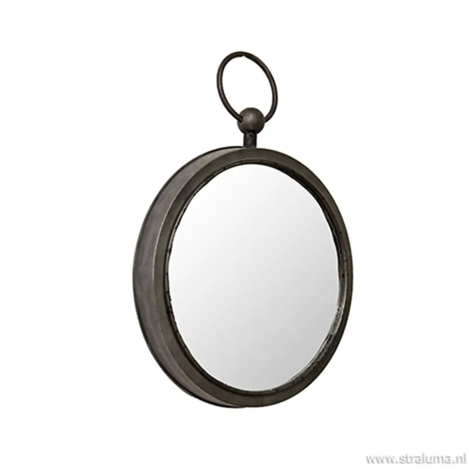 Ronde metalen spiegel zink/grijs klein>Straluma Outlet