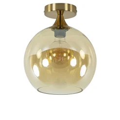 Ronde plafondlamp goud met amber glas>Straluma Discount