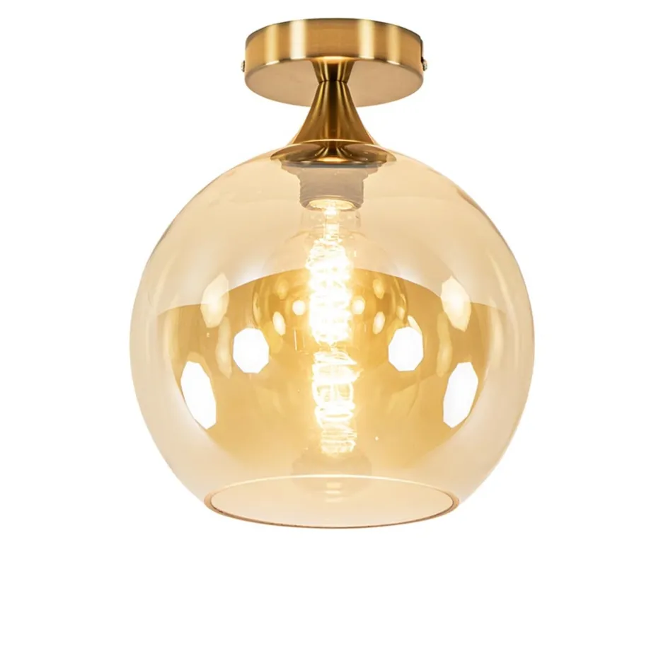 Ronde plafondlamp goud met amber glas>Straluma Discount