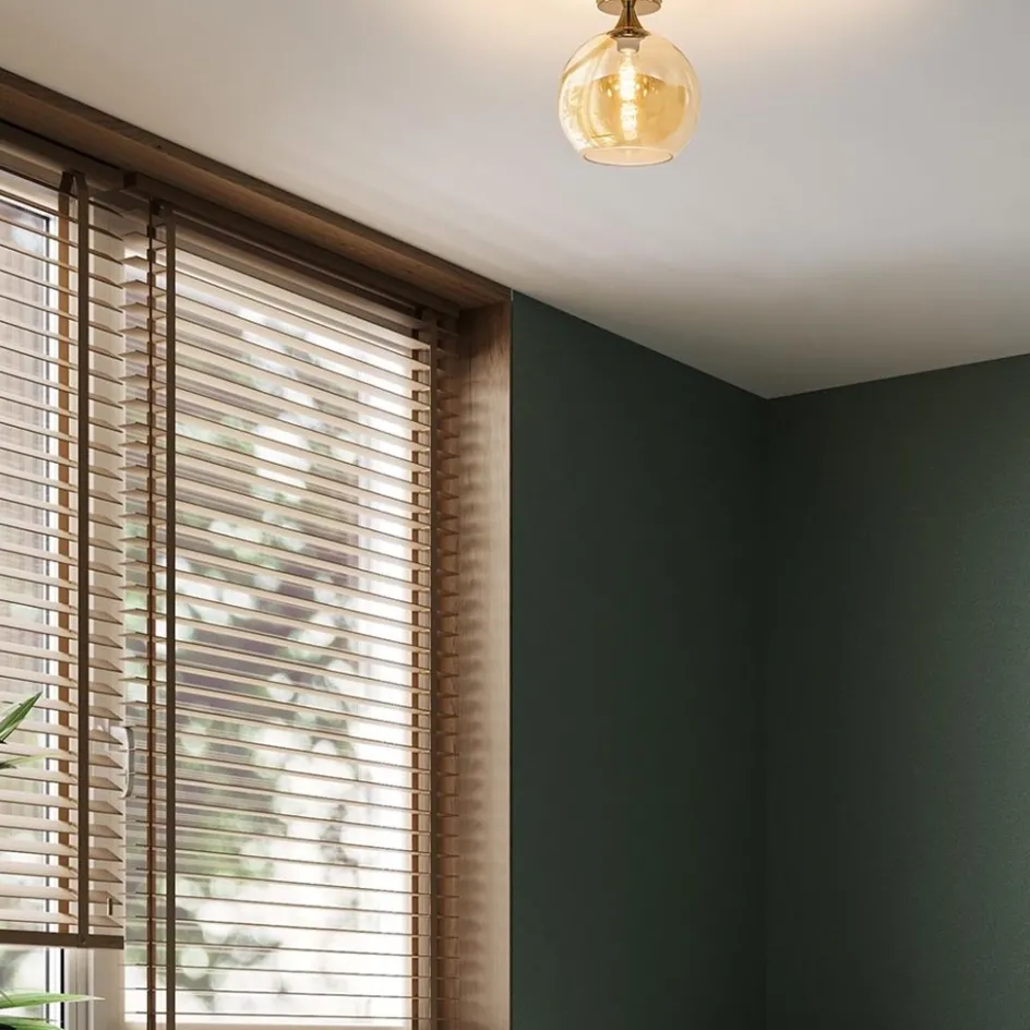 Ronde plafondlamp goud met amber glas>Straluma Discount