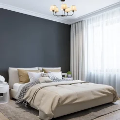 Ronde plafondlamp 5-lichts zwart met taupe kapjes><noscript><img width=