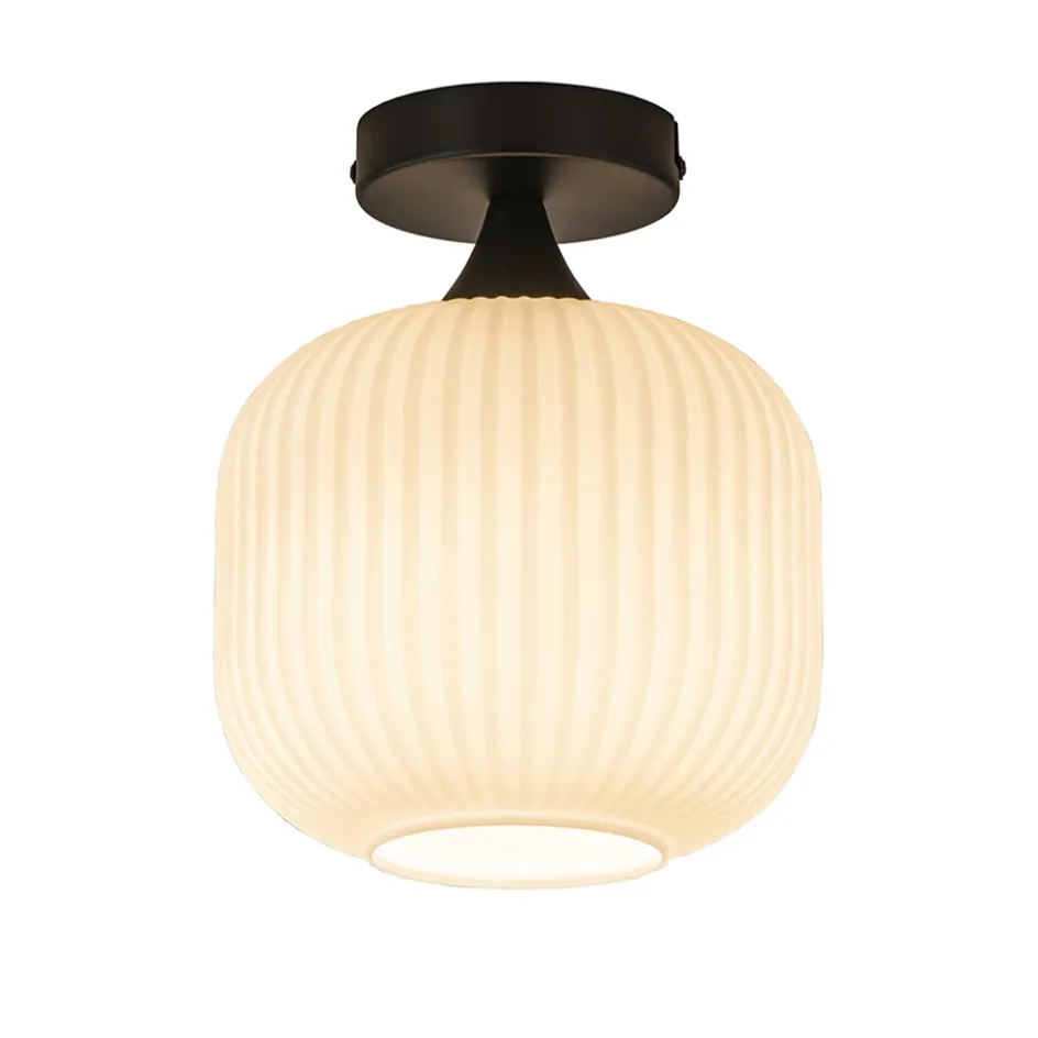 Ronde plafondlamp retro zwart met wit glas>Straluma New