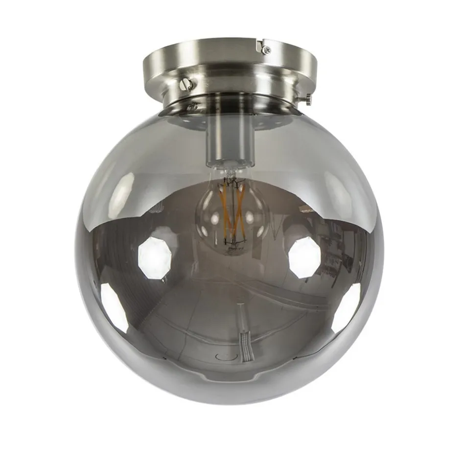 Ronde plafondlamp smokey glas met nikkel>Straluma Online
