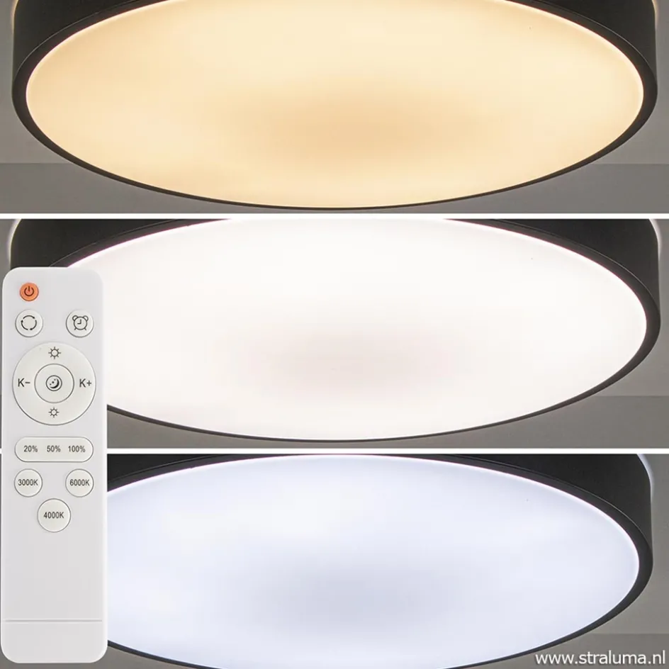 Ronde plafondlamp zwart inclusief LED en remote>Straluma Hot