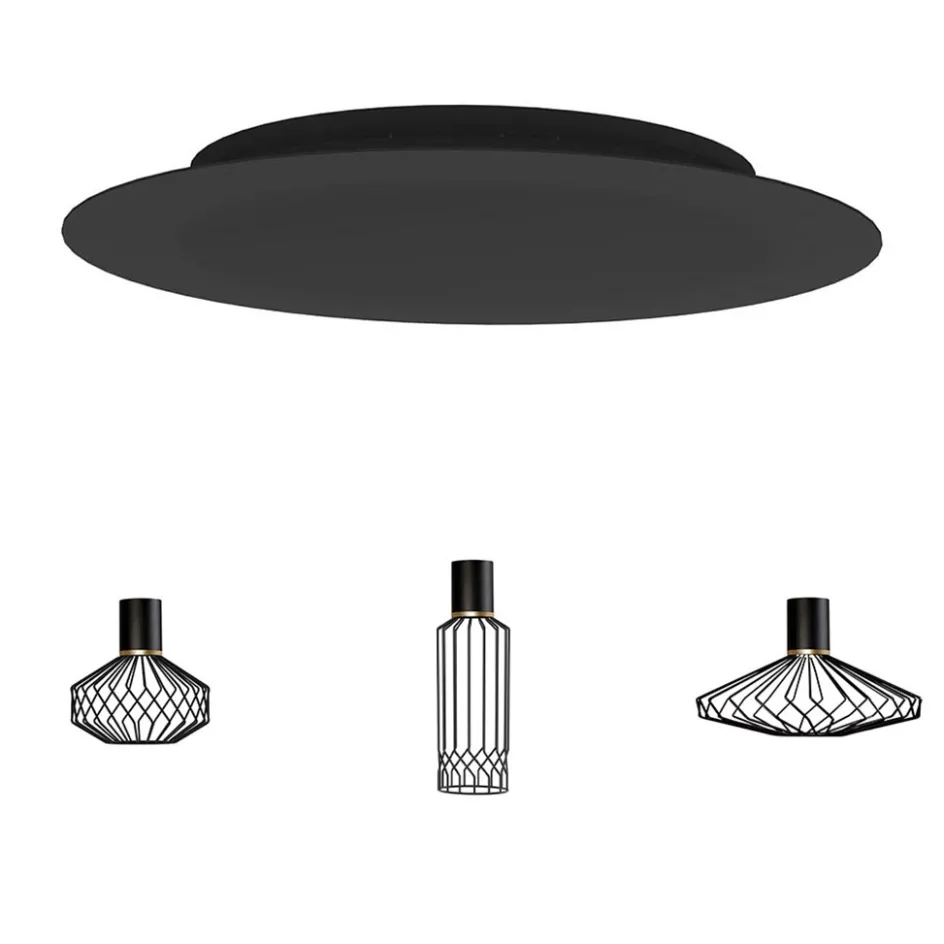 Samengestelde 6-lichts hanglamp spin met zwarte kappen>Straluma Online