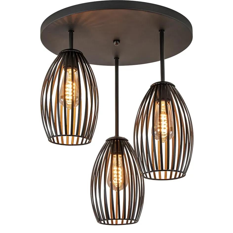 Scandinavische 3-lichts plafondlamp mat zwart>Straluma Outlet