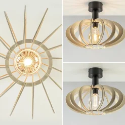 Scandinavische plafondlamp mat zwart met houten kap></noscript>Straluma Hot