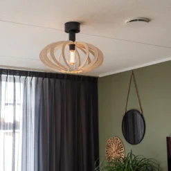 Scandinavische plafondlamp mat zwart met houten kap></noscript>Straluma Hot