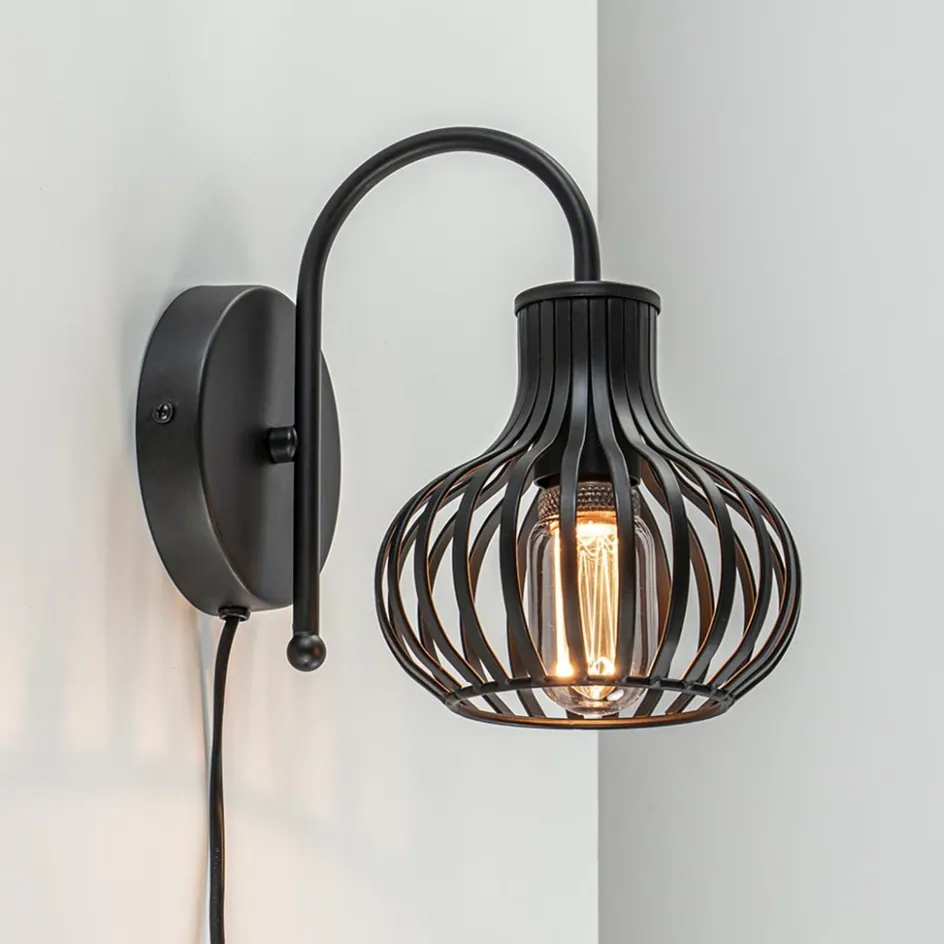 Scandinavische wandlamp mat zwart met snoer>Straluma Discount