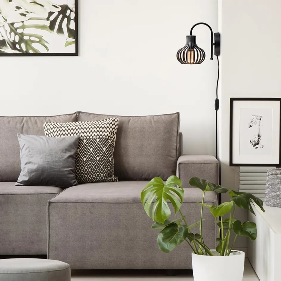 Scandinavische wandlamp mat zwart met snoer>Straluma Discount