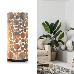 Schelpen tafellamp cilinder goud/bruin><noscript><img width=