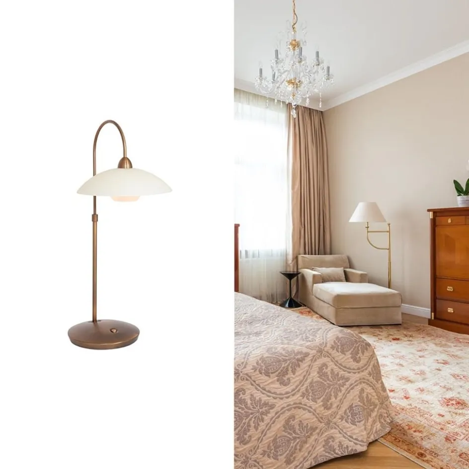Sfeervolle tafellamp brons met creme glas klassiek>Straluma Online