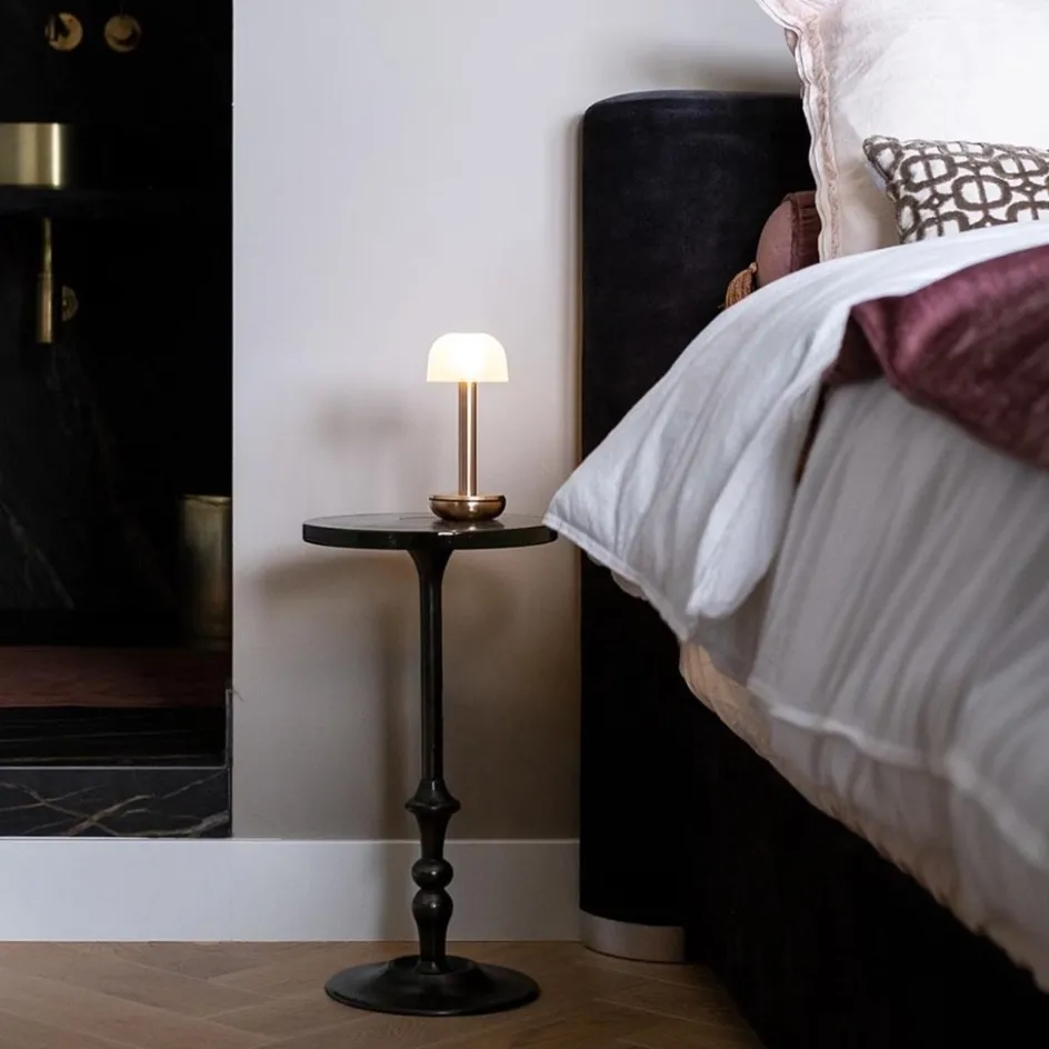 Sfeervolle tafellamp goud met frosted kapje op batterij>Straluma Sale