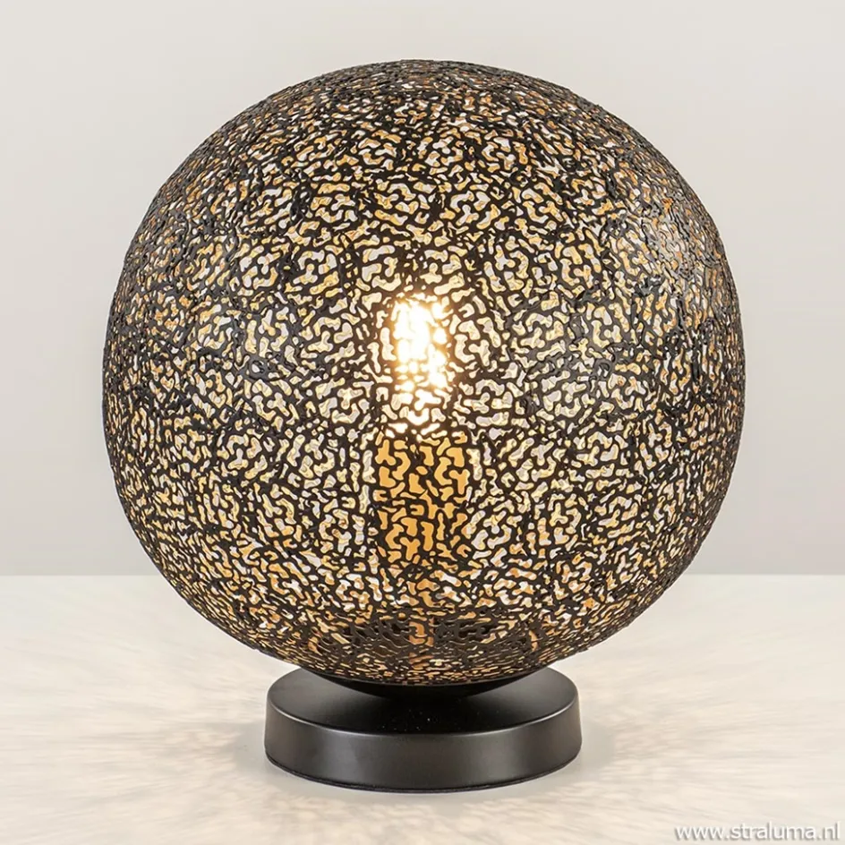 Sfeervolle tafellamp zwart/goud rond>Straluma Best
