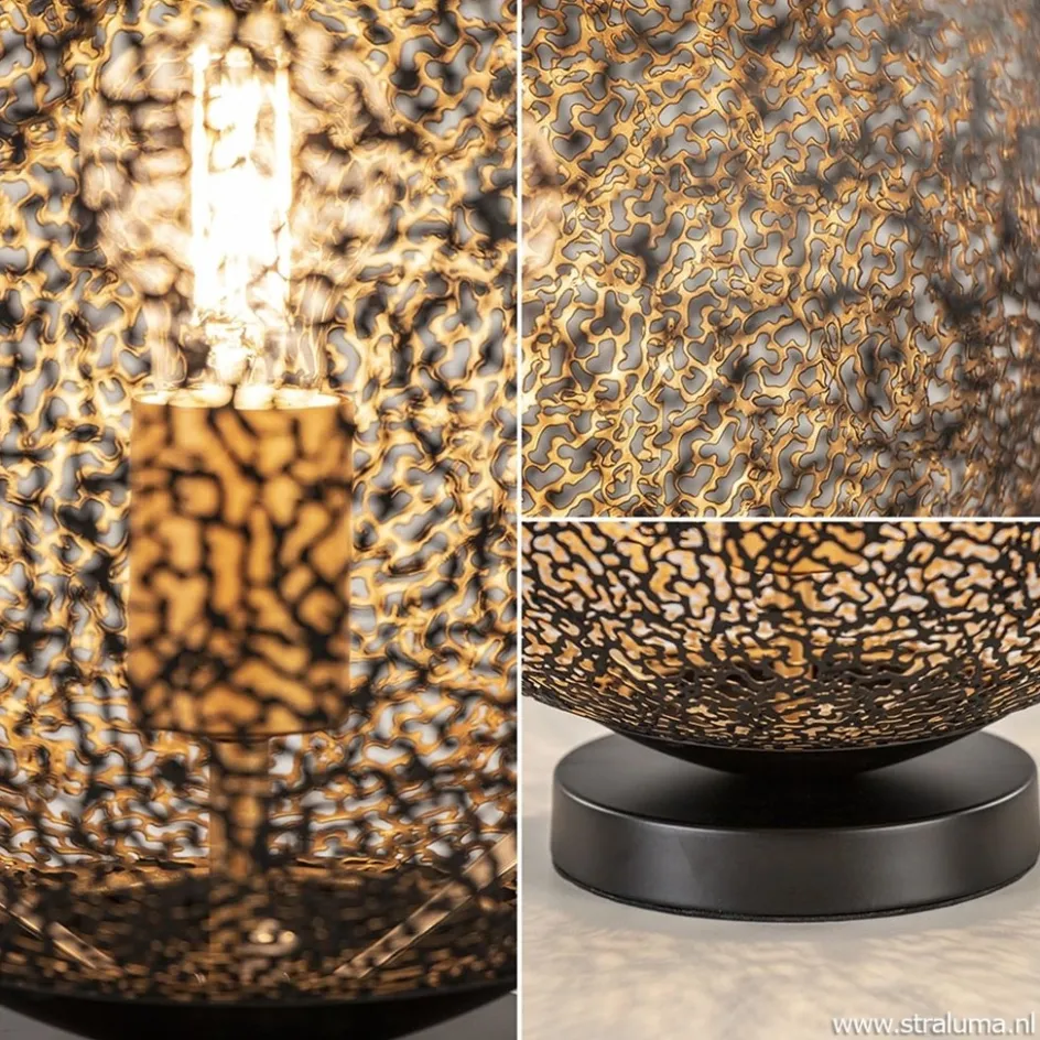 Sfeervolle tafellamp zwart/goud rond>Straluma Best