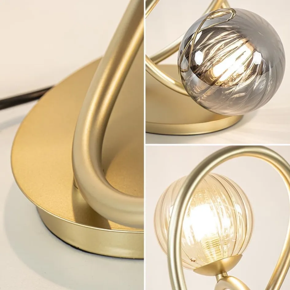 Sierlijke tafellamp goud met amber en smoke glas>Straluma Clearance