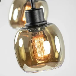 Sierlijke vloerlamp mat zwart met smoke glazen kappen><noscript><img width=