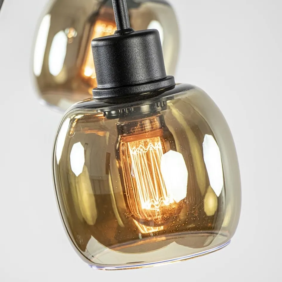 Sierlijke vloerlamp mat zwart met smoke glazen kappen>Straluma New