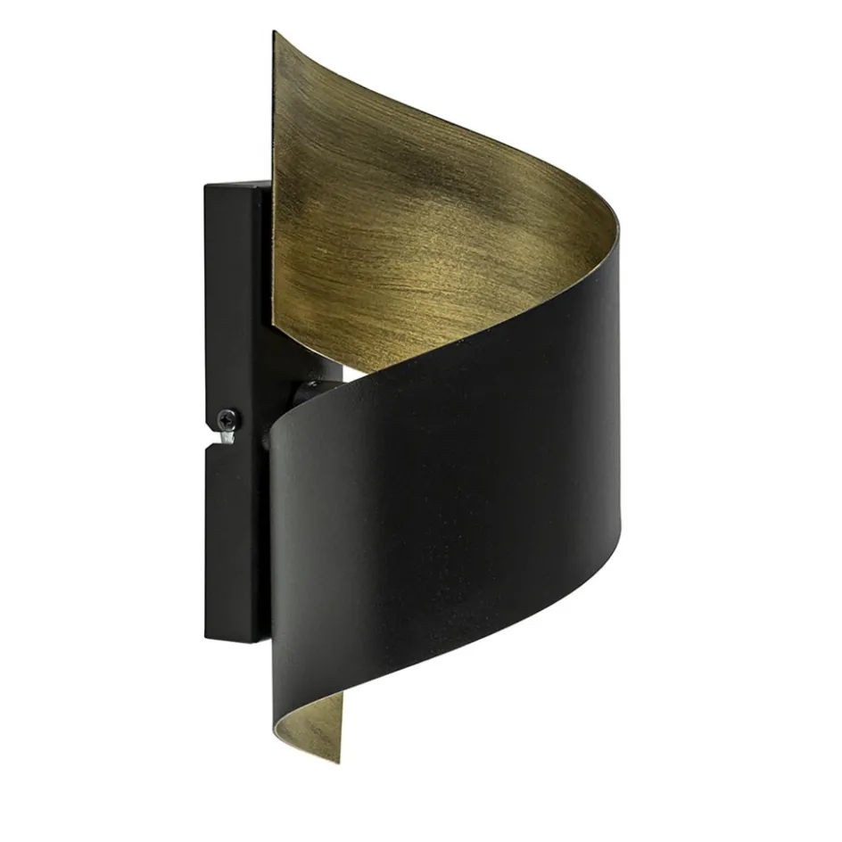 Sierlijke wandlamp krul zwart met goud>Straluma New