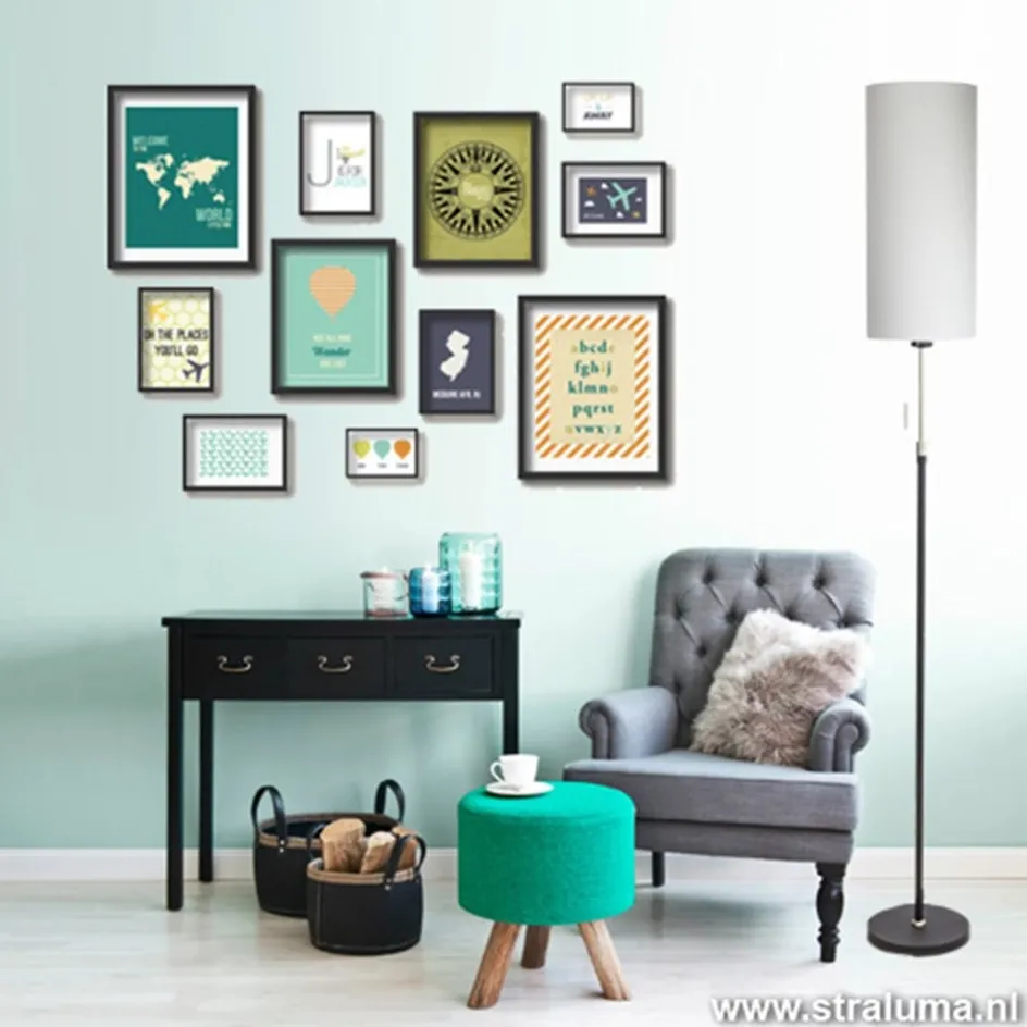 Smalle vloerlamp zwart-staal linnen kap>Straluma Sale