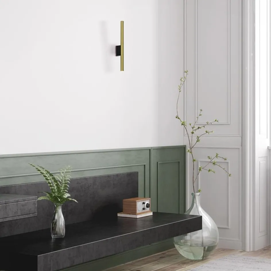 Smalle wandlamp cilinder zwart met solid brass>Straluma Sale