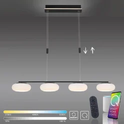 Smart eettafelhanglamp mat zwart met opaal glas>Straluma