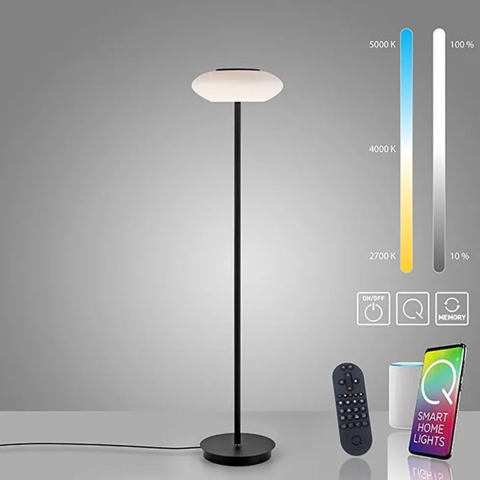 Smart vloerlamp zwart met wit glas dimbaar>Straluma Online