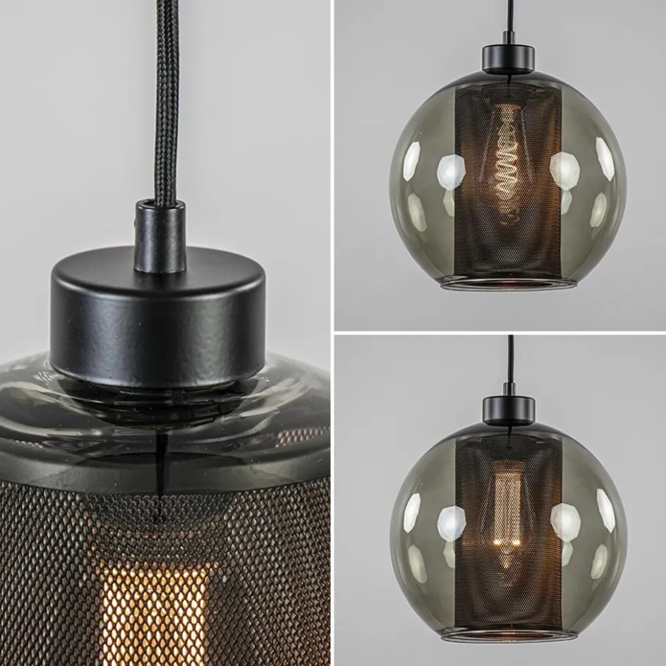 Smoke glazen hanglamp bol met zwarte gaas cilinder>Straluma Discount