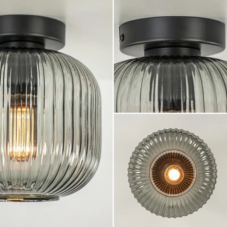 Smoke glazen plafondlamp met zwarte bevestiging>Straluma Best