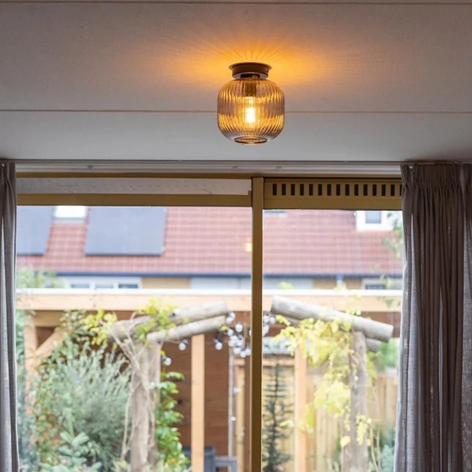 Smoke glazen plafondlamp met zwarte bevestiging>Straluma Best